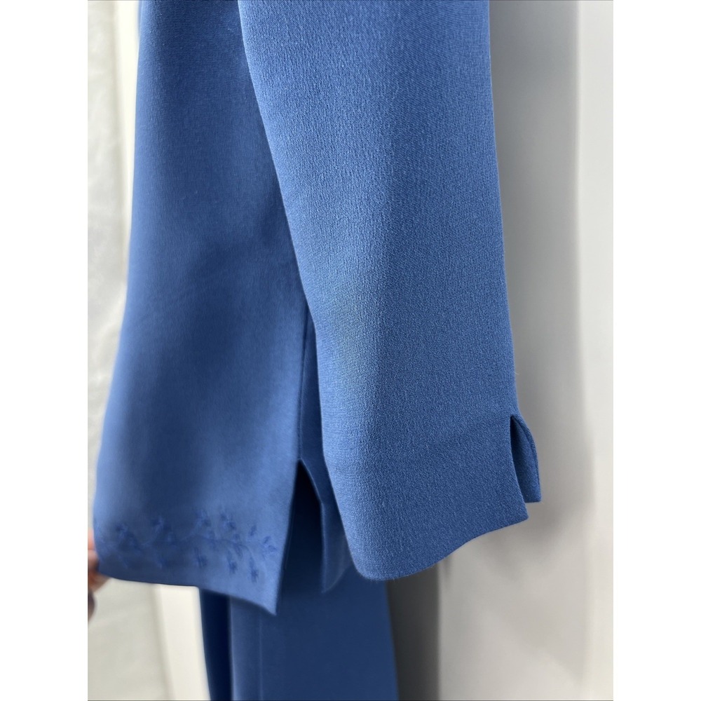 Vtg Y2K Talbots Petite Blue 100% Silk 2 Piece Dress Jacket Set 2P Career Formal - Picture 10 of 16